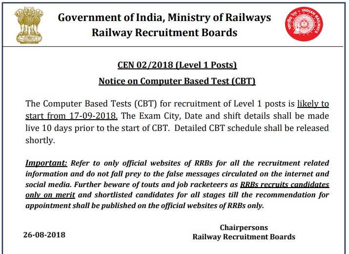 RRB Group D Exam date Admit Card