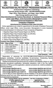 accountant jvvnl assistant rvunl vacancy